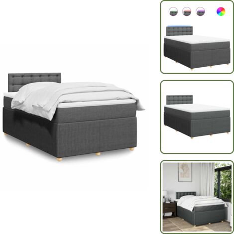 The Living Store Cama box spring con colchón tela gris oscuro 120x200 cm - Cama con luz LED
