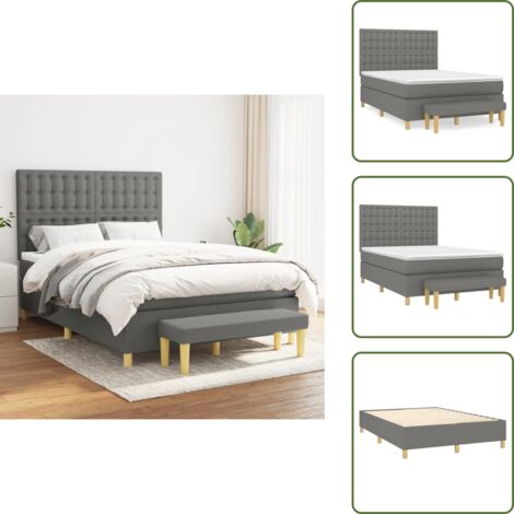 The Living Store Cama box spring con colchón tela gris oscuro 140x190 cm - Colchón de muelles