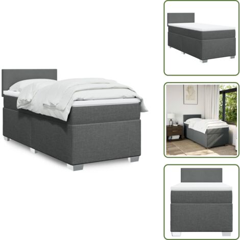 The Living Store Cama box spring con colchón tela gris oscuro 80x200 cm - Colchón de muelles ensacados