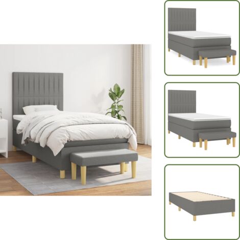 The Living Store Cama box spring con colchón tela gris oscuro 90x190 cm - Colchón de muelles