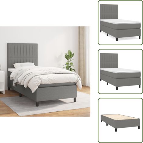The Living Store Cama box spring con colchón tela gris oscuro 90x190 cm - Colchón de muelles