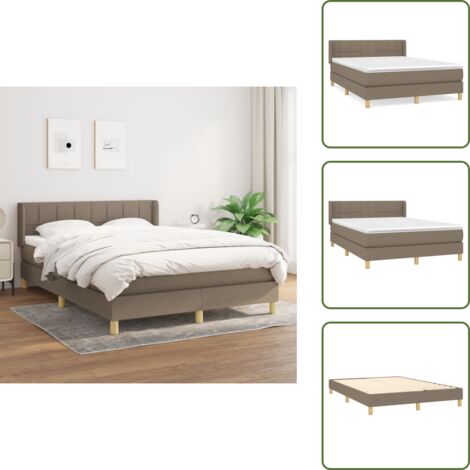 The Living Store Cama box spring con colchón tela gris taupe 140x190 cm - Colchón de muelles