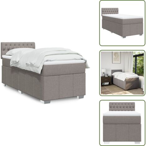 The Living Store Cama box spring con colchón tela gris taupe 80x200 cm - Colchón de muelles