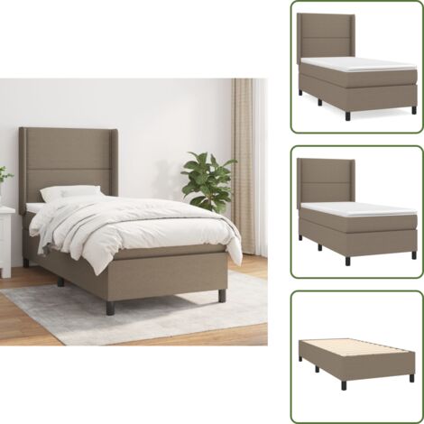 The Living Store Cama box spring con colchón tela gris taupe 90x190 cm - Cama box spring