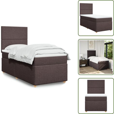 The Living Store Cama box spring con colchón tela marrón oscuro 80x200 cm - Colchón de muelles