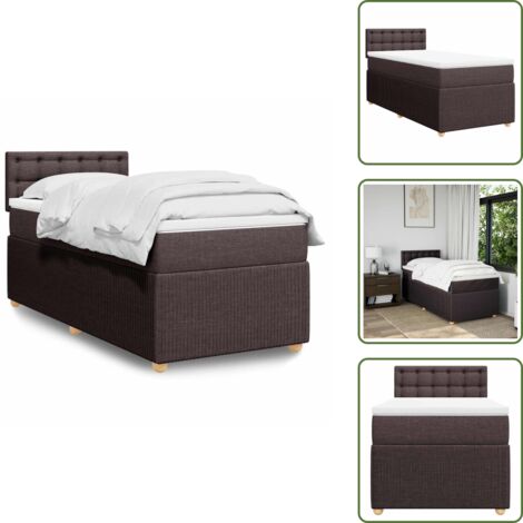 The Living Store Cama box spring con colchón tela marrón oscuro 80x200 cm - Colchón de muelles