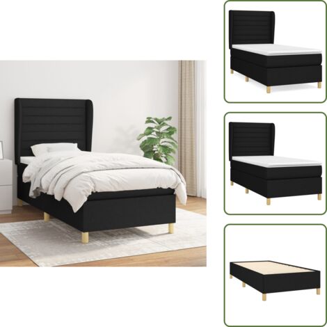 The Living Store Cama box spring con colchón tela negro 100x200 cm - Cama box spring
