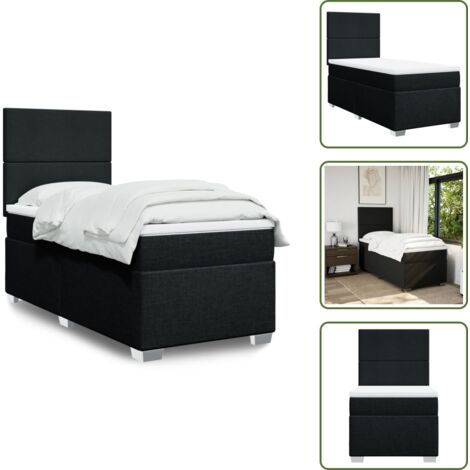 The Living Store Cama box spring con colchón tela negro 100x200 cm - Colchón de muelles ensacados