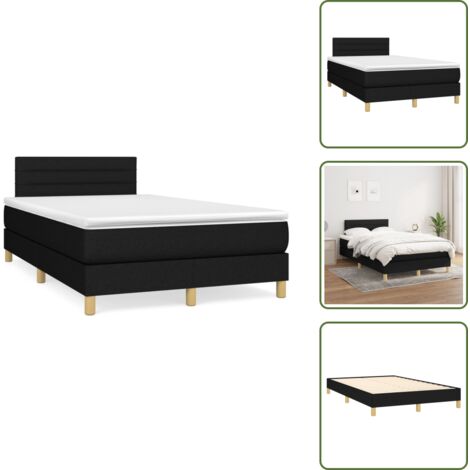 The Living Store Cama box spring con colchón tela negro 120x190 cm - Colchón de muelles ensacados
