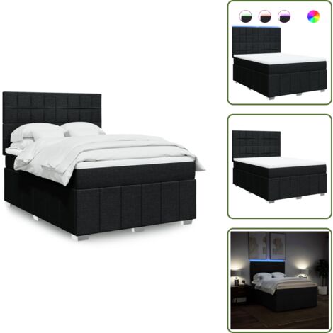 The Living Store Cama box spring con colchón tela negro 140x200 cm - Cama de muelles ensacados