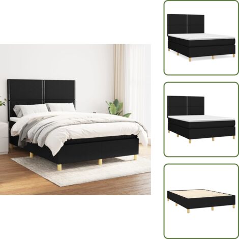 The Living Store Cama box spring con colchón tela negro 140x200 cm - Colchón de muelles