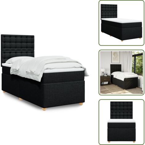 The Living Store Cama box spring con colchón tela negro 80x200 cm - Colchón de muelles ensacados