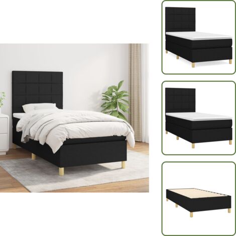 The Living Store Cama box spring con colchón tela negro 90x200 cm - Colchón de muelles ensacados