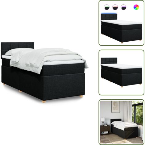 The Living Store Cama box spring con colchón tela negro 90x200 cm - Colchón de muelles ensacados