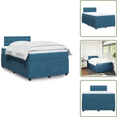 The Living Store Cama box spring con colchón terciopelo azul 120x200 cm - Colchón de muelles ensacados