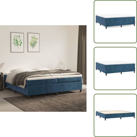 The Living Store Cama box spring con colchón terciopelo azul oscuro 200x200 cm - Colchón de muelles