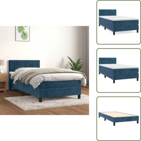 The Living Store Cama box spring con colchón terciopelo azul oscuro 80x200 cm - Colchón de muelles