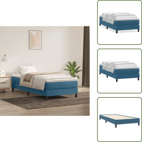 The Living Store Cama box spring con colchón terciopelo azul oscuro 80x220 cm - Colchón de muelles ensacados