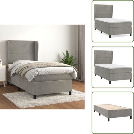 The Living Store Cama box spring con colchón terciopelo gris claro 100x200 cm - Colchón de muelles