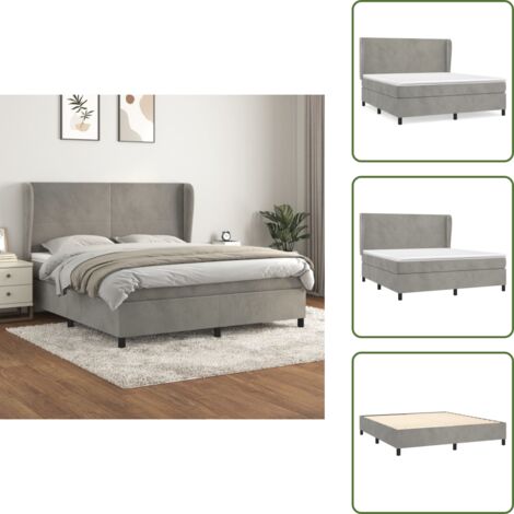 The Living Store Cama box spring con colchón terciopelo gris claro 160x200 cm - Colchón de muelles