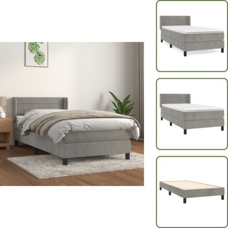 The Living Store Cama box spring con colchón terciopelo gris claro 80x200 cm - Colchón de muelles ensacados
