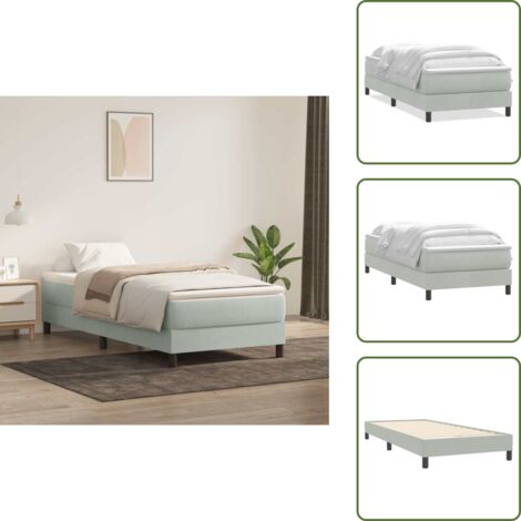 The Living Store Cama box spring con colchón terciopelo gris claro 80x220 cm - Colchón de muelles ensacados