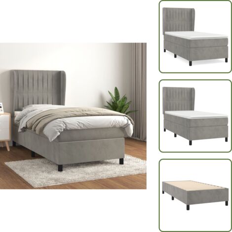 The Living Store Cama box spring con colchón terciopelo gris claro 90x190 cm - Colchón de muelles