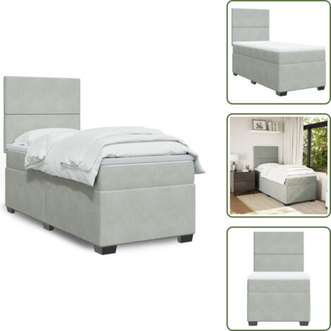 The Living Store Cama box spring con colchón terciopelo gris claro 90x190 cm - Colchón de muelles