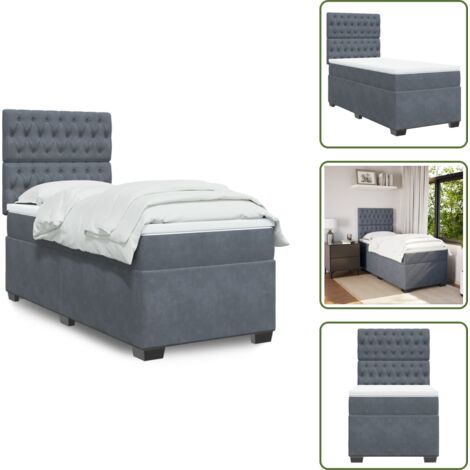 The Living Store Cama box spring con colchón terciopelo gris oscuro 80x200 cm - Colchón de muelles ensacados