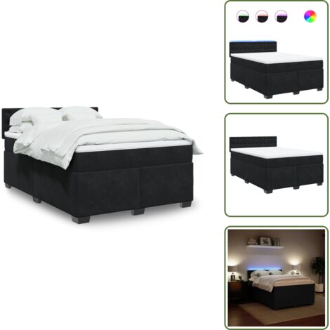 The Living Store Cama box spring con colchón terciopelo negro 140x200 cm - Cama de muelles ensacados