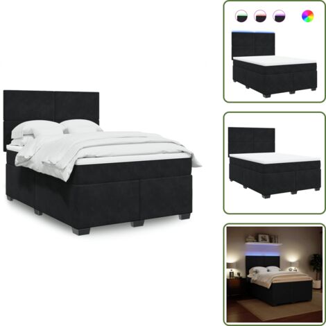 The Living Store Cama box spring con colchón terciopelo negro 140x200 cm - Cama de muelles ensacados