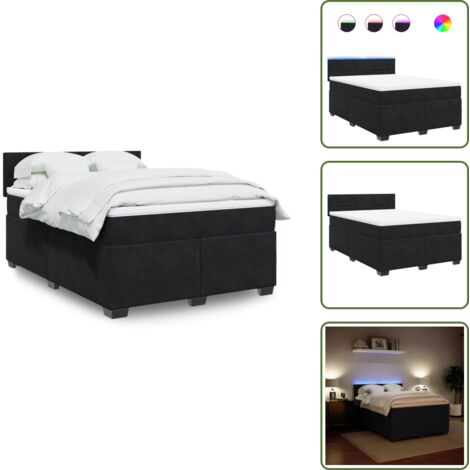 The Living Store Cama box spring con colchón terciopelo negro 140x200 cm - Cama de muelles ensacados