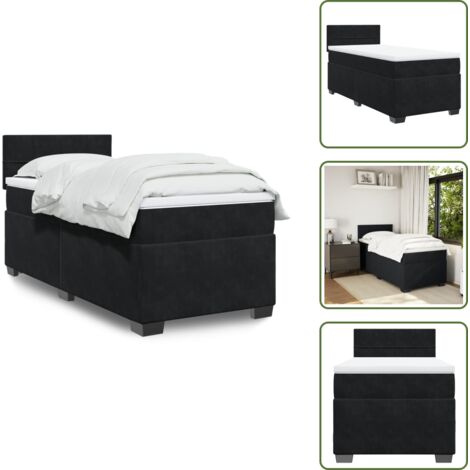 The Living Store Cama box spring con colchón terciopelo negro 90x200 cm - Colchón de muelles ensacados