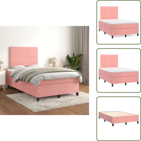 The Living Store Cama box spring con colchón terciopelo rosa 120x200 cm - Colchón de muelles