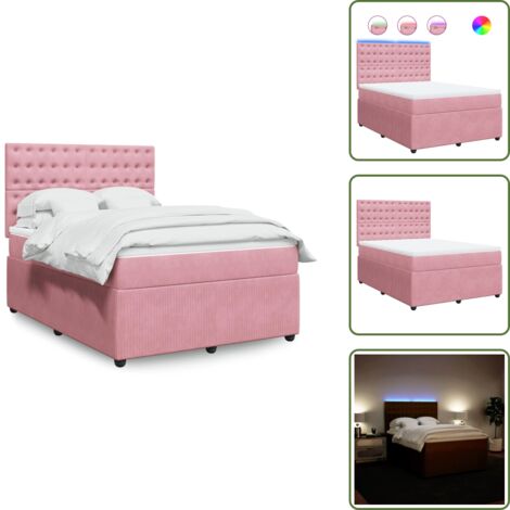 The Living Store Cama box spring con colchón terciopelo rosa 140x200 cm - Cama de muelles ensacados