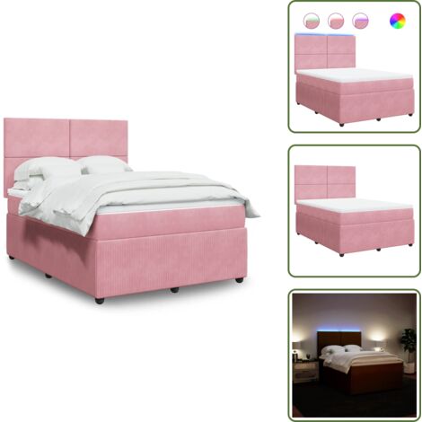 The Living Store Cama box spring con colchón terciopelo rosa 140x200 cm - Cama de muelles ensacados