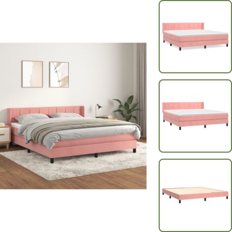 The Living Store Cama box spring con colchón terciopelo rosa 180x200 cm - Colchón de muelles