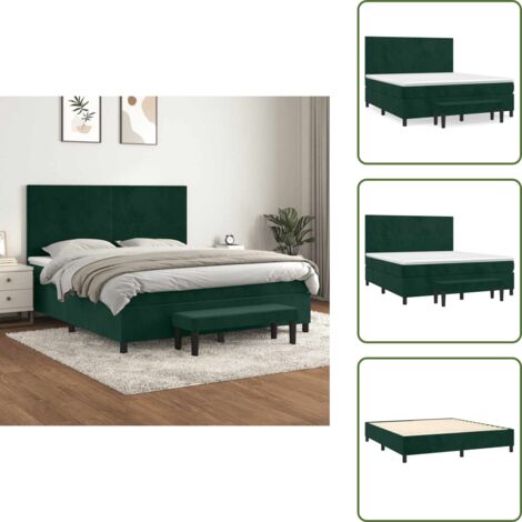 The Living Store Cama box spring con colchón terciopelo verde oscuro 180x200 cm - Colchón de muelles