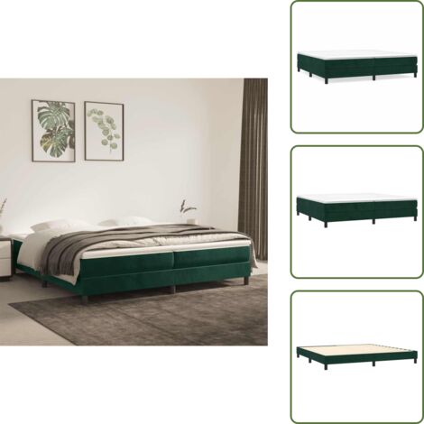 The Living Store Cama box spring con colchón terciopelo verde oscuro 200x200 cm - Colchón de muelles