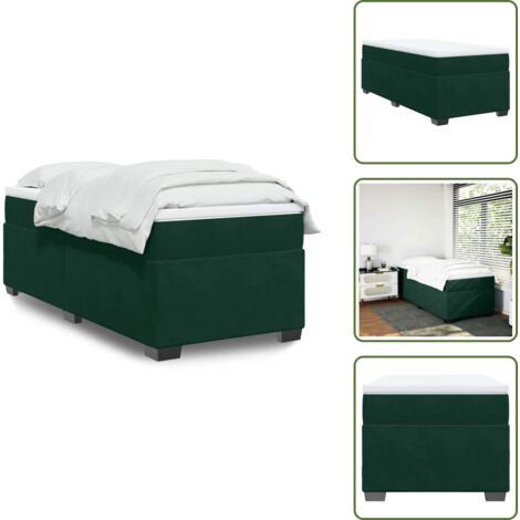 The Living Store Cama box spring con colchón terciopelo verde oscuro 80x200 cm - Colchón de muelles