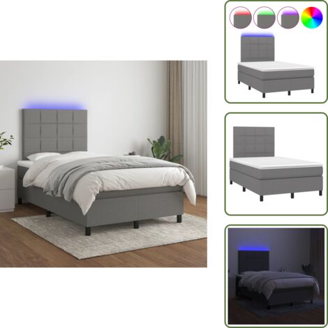 The Living Store Cama box spring con colchón y LED tela gris oscuro 120x200 cm - Cama box spring