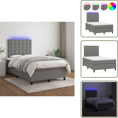 The Living Store Cama box spring con colchón y LED tela gris oscuro 120x200 cm - Cama box spring
