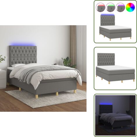 The Living Store Cama box spring con colchón y LED tela gris oscuro 120x200 cm - Cama box spring