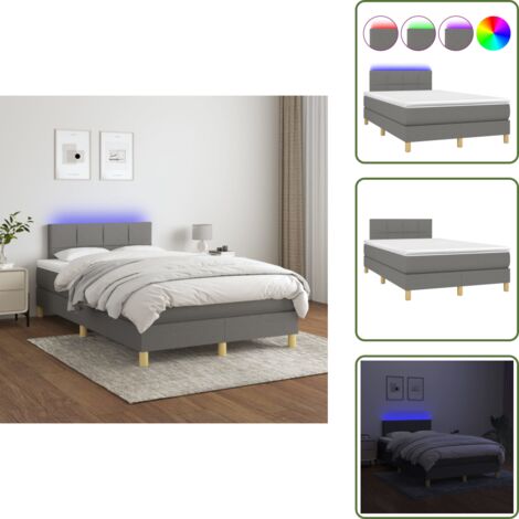 The Living Store Cama box spring con colchón y LED tela gris oscuro 120x200 cm - Cama con luz LED