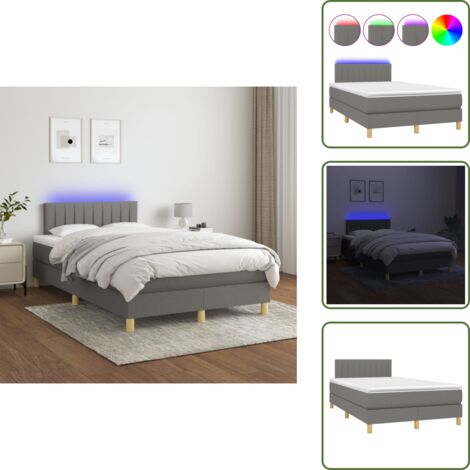 The Living Store Cama box spring con colchón y LED tela gris oscuro 120x200 cm - Cama con luz LED