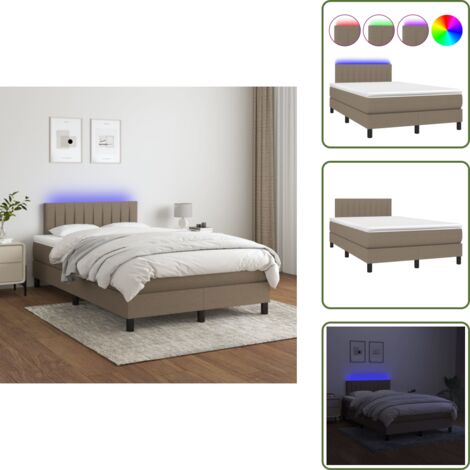 The Living Store Cama box spring con colchón y LED tela gris taupe 120x200 cm - Cama con luz LED