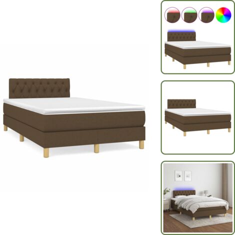 The Living Store Cama box spring con colchón y LED tela marrón oscuro 120x190 cm - Cama box spring
