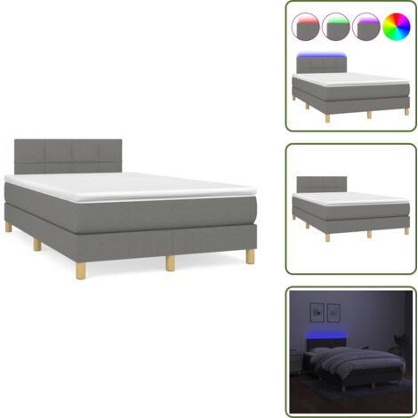 The Living Store Cama box spring con colchón y LED tela marrón oscuro 120x190 cm - Colchón con LED