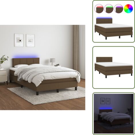 The Living Store Cama box spring con colchón y LED tela marrón oscuro 120x200 cm - Cama con luz LED