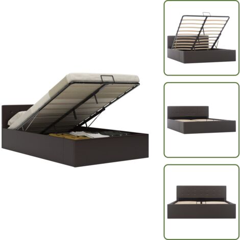 The Living Store Cama canapé hidráulica cuero sintético gris 140x200 cm - Cama con almacenamiento